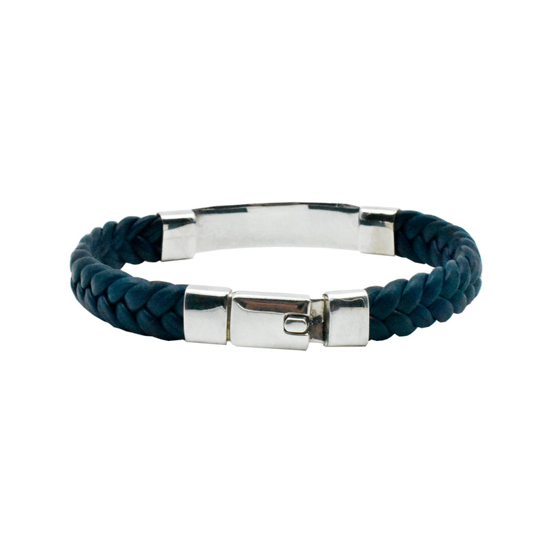 Pulsera Piel Trenzada con Placa Plata .925