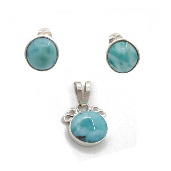 Juego Aretes y Dije Piedra Larimar de Plata .925