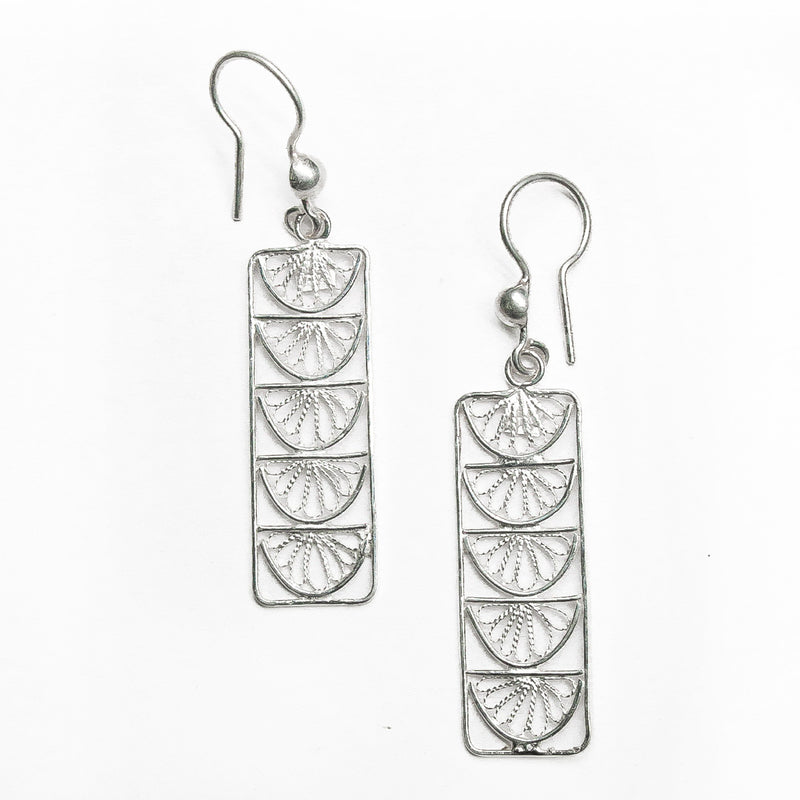 Aretes Filigrana Flor Media Luna Rombos de Plata .925 - 1