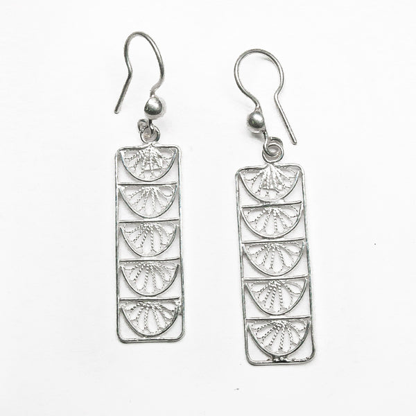 Aretes Filigrana Flor Media Luna Rombos de Plata .925