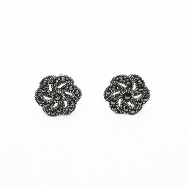 Aretes Flor con Marquesita de Plata .925