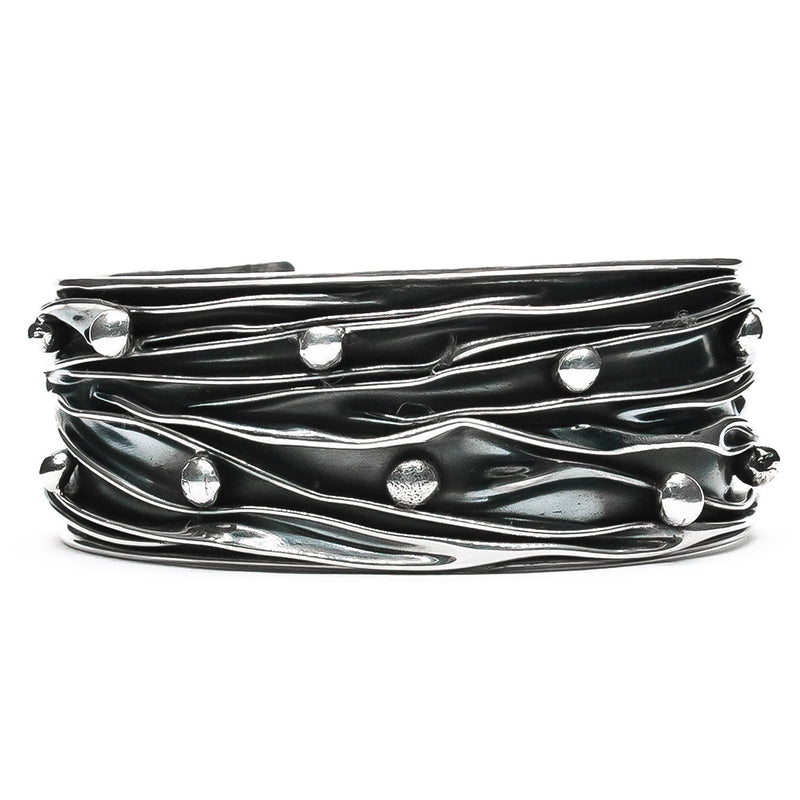 Brazalete Corrugado con Bolitas Oxidado de Plata .925 - 2