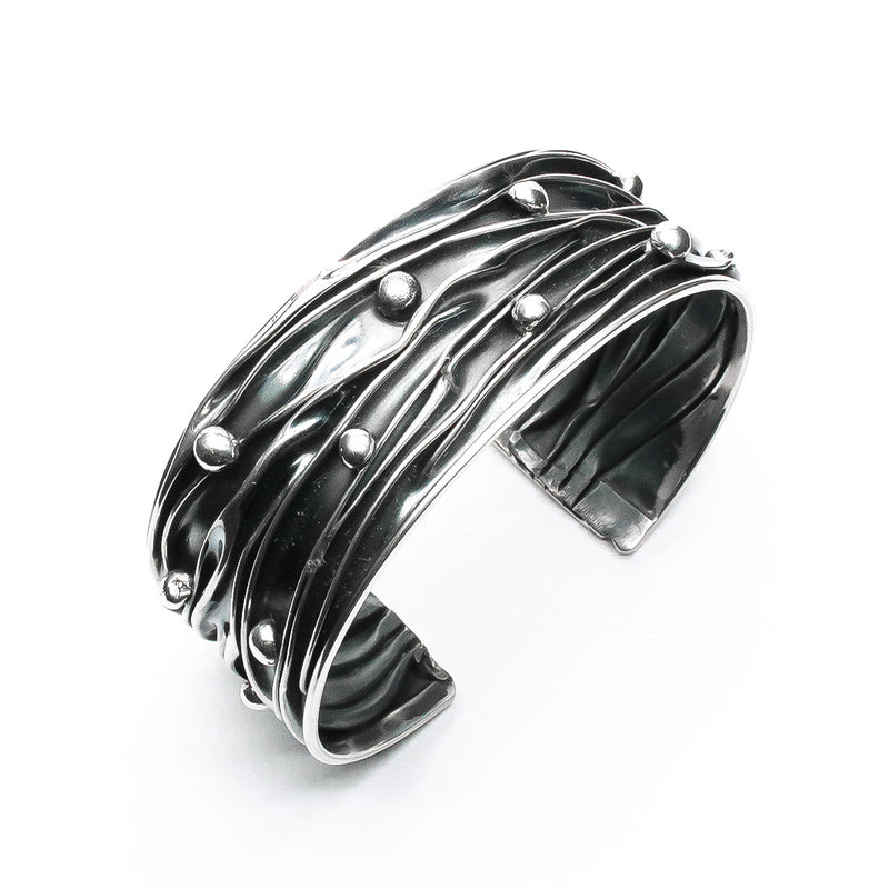 Brazalete Corrugado con Bolitas Oxidado de Plata .925 - 3