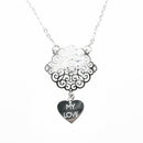 Collar Flor y Corazón Grabado My Love de Plata .925