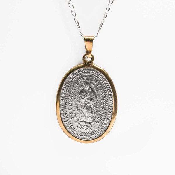 Dije Medalla Virgen de Guadalupe con Chapa de Oro de Plata .925