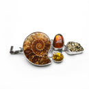 Juego Aretes y Dije Fósil Amonita Ámbar Pirita y Circonia de Plata .925 - 3