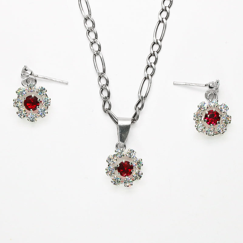 Juego Aretes y Dije con Circonia Flor de Plata .925
