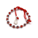 Pulsera Hilo Rojo Ojitos con Dije San Benito y Bolitas de Plata .925 para Niño