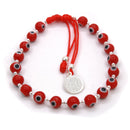 Pulsera Hilo Rojo Ojitos con Dije San Benito y Bolitas de Plata .925