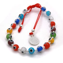 Pulsera Hilo Multicolor Ojitos con Dije San Benito y Bolitas de Plata .925