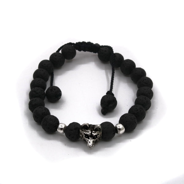 Pulsera con Piedra Volcánica con Cabeza de Animal de Plata .925