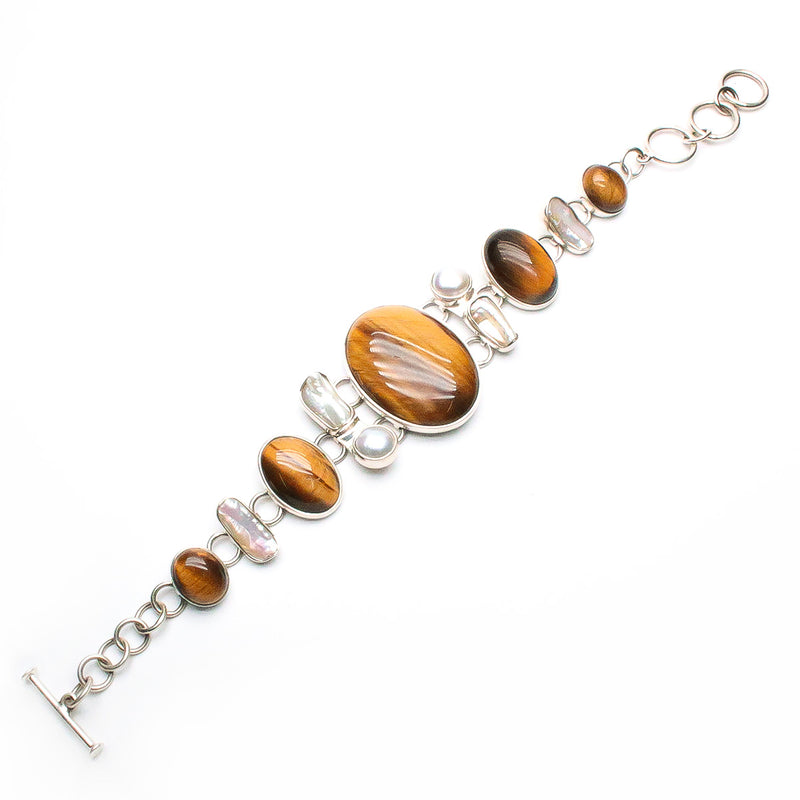 Pulsera Ojo De Tigre Perla de Plata .925 - 2