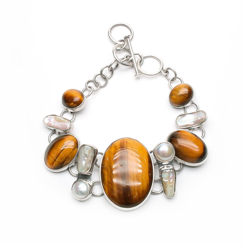 Pulsera Ojo De Tigre Perla de Plata .925