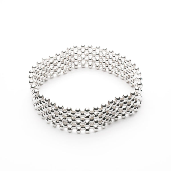 Pulsera Tejida Bolitas Siete Hilos de Plata .925